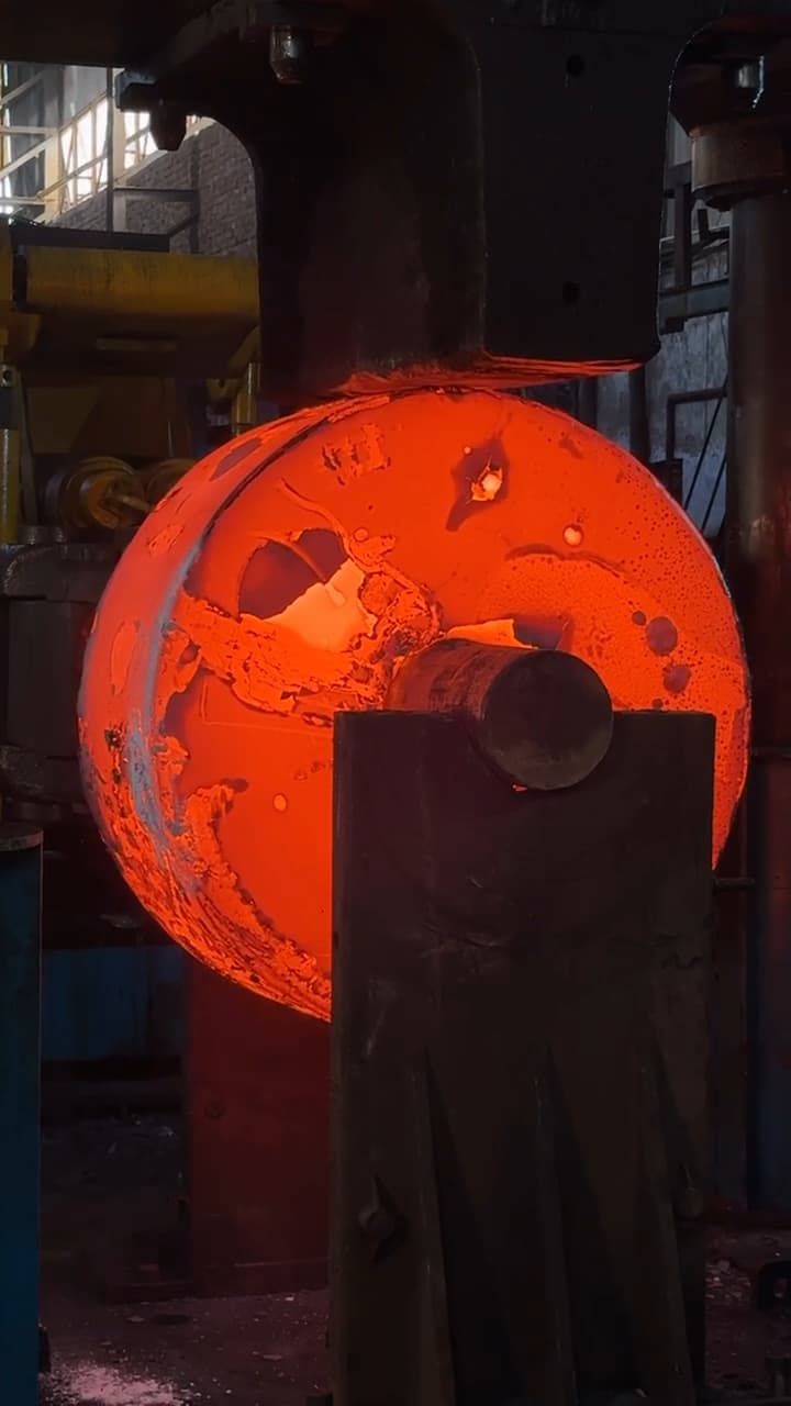 A ring being expanded on the mandrel, growing with each stroke of the press.